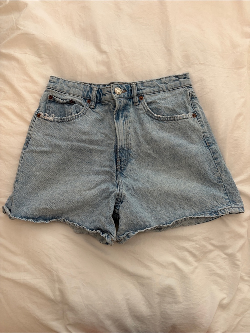 Zara Light Blue High-Rise Denim Shorts